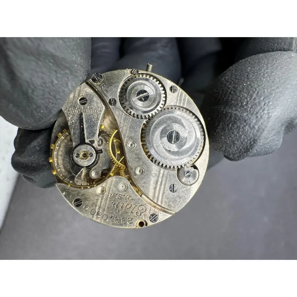Vintage Elgin USA Pocket Watch Movement Gold Tone Dial 14.4MM For Parts/ Repair